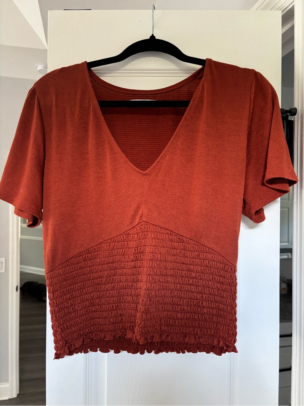 Abercrombie & Fitch Rust Short Sleeve V-Neck Top